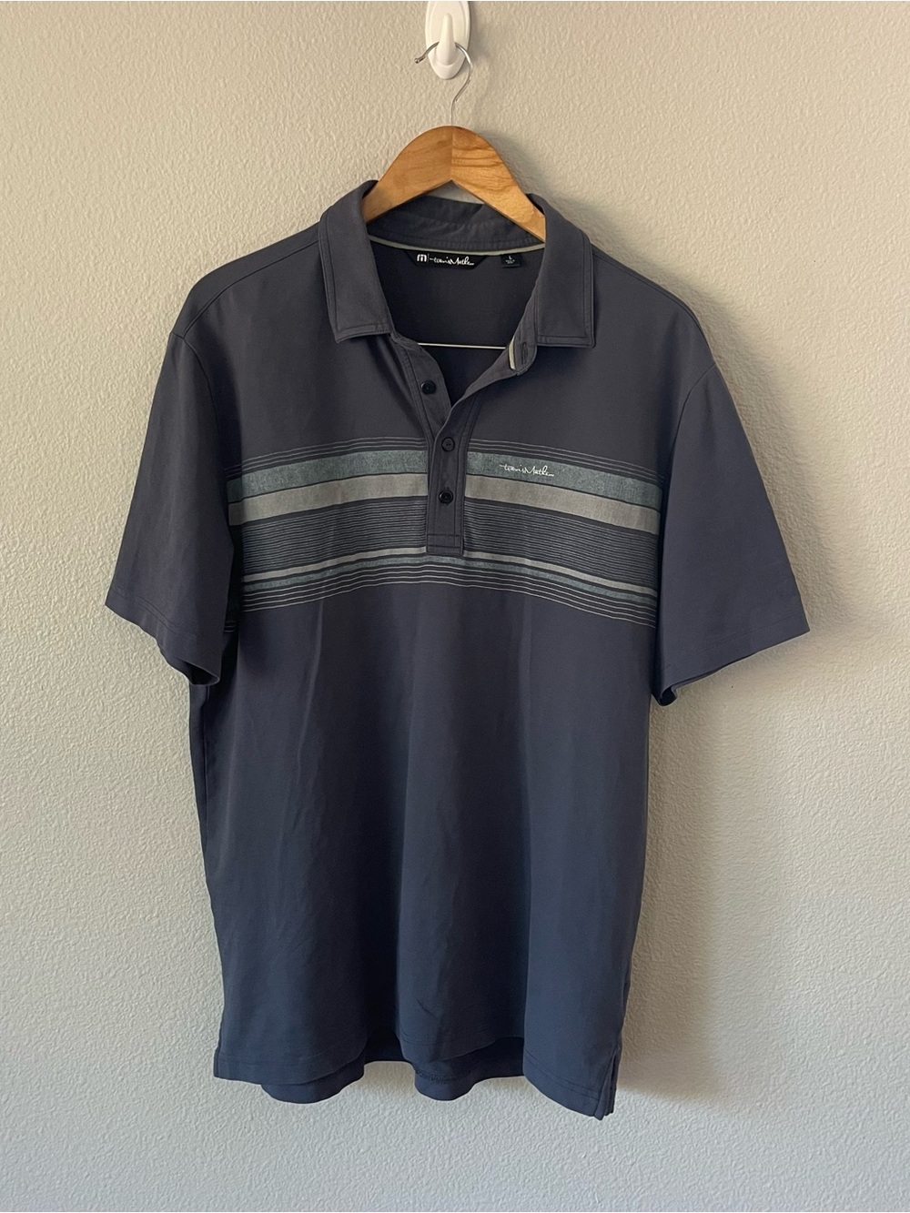 Travis Mathew Short Sleeve Polo Shirt Size L Navy Blue